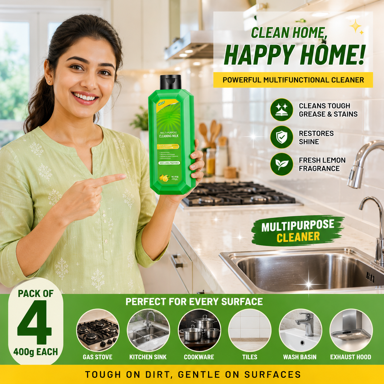 Powerful Multifunctional Cleaner Cream (Pack of 4) | Multipurpose Home Cleaner