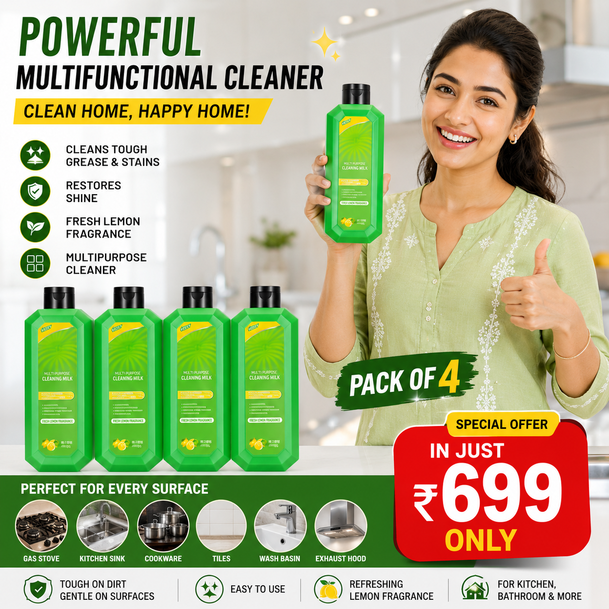 Powerful Multifunctional Cleaner Cream (Pack of 4) | Multipurpose Home Cleaner
